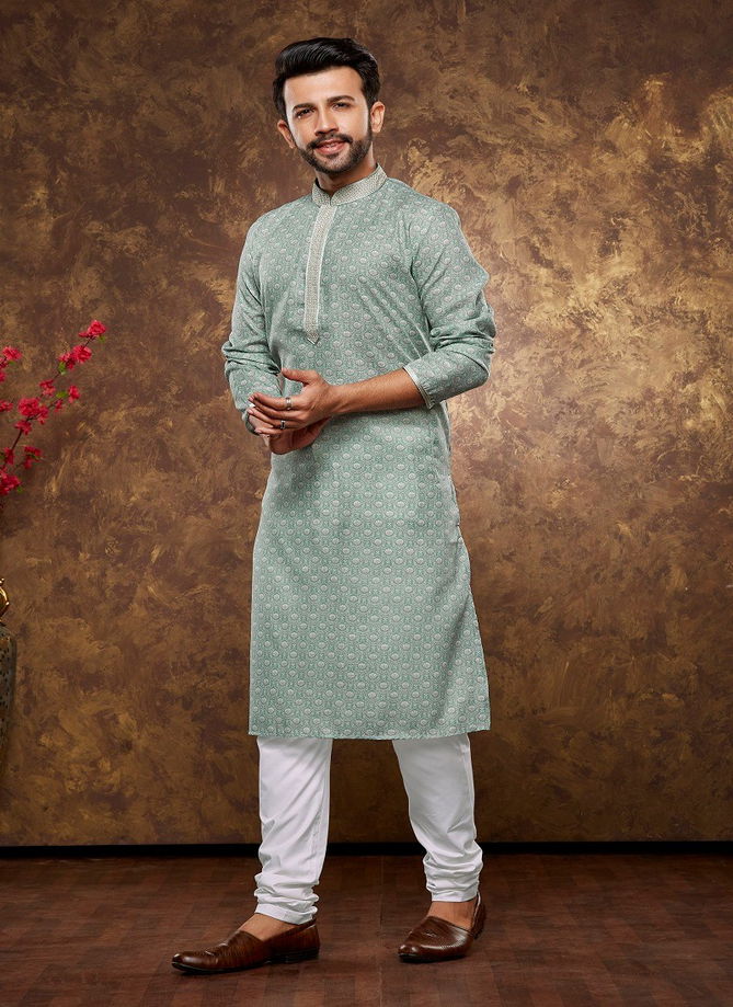 1633 Occasion Mens Wear Poly Cotton Printed Kurta Pajama Surat Wholesale Market