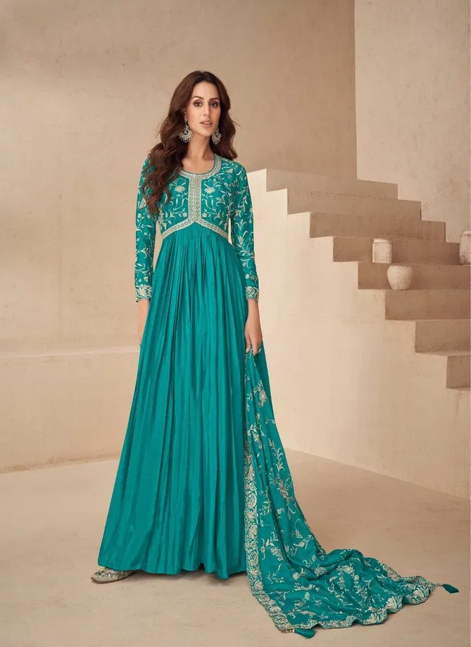 Kesariya By Aashirwad Chinon Silk Gown With Dupatta Exporters In India