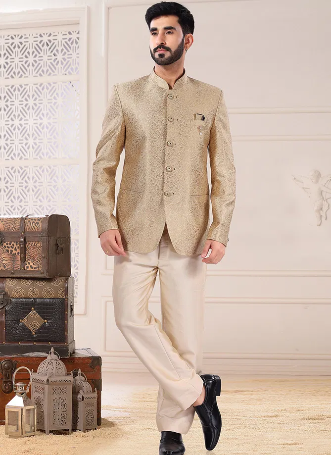 Gold Colour Function Wear Mens Wholesale Jodhpuri Suits Catalog 1756