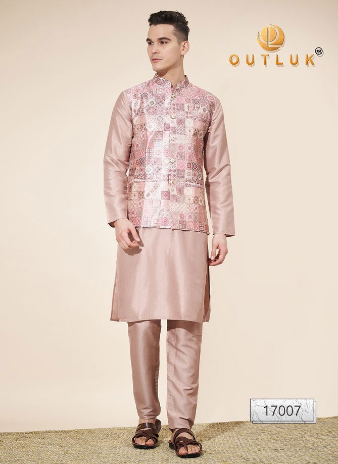 Outluk Wedding Collection Vol 17 Jaquard Mens Modi Jacket Kurta Pajama Exporters In India