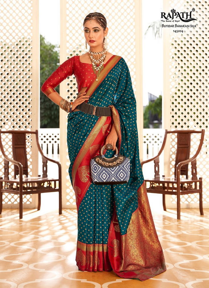 Red And Blue Colour Vrishabha Silk By Rajtex Printed Sarees Catalog 145004