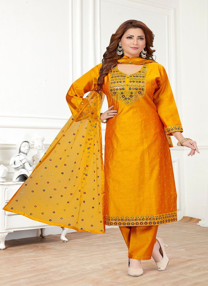 N F 046 Churidar Chanderi Silk Salwar Kameez Catalog