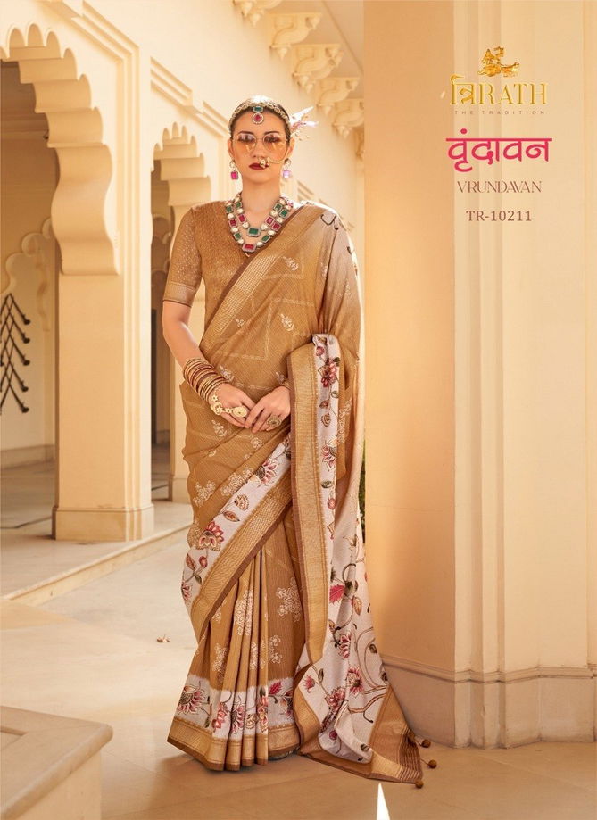 Vrundavan By Trirath Pv Silk Flower Foil Printed Saree Wholesale Shop In Surat