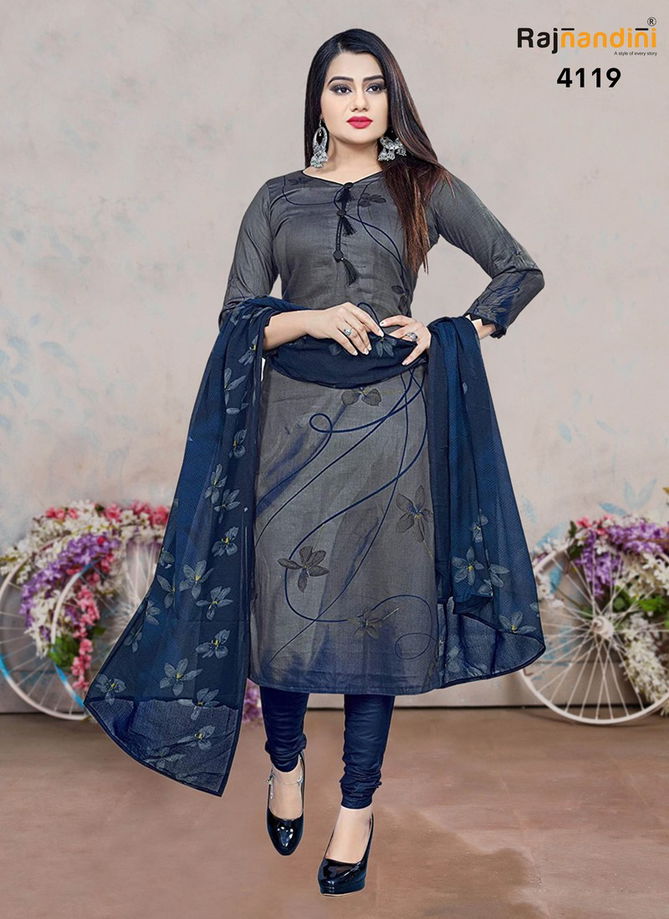 Gray And Blue Colour Mohini Cotton Dress Material Catalog 4119