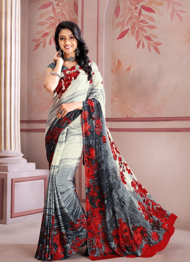 Gray And White Colour Uniqueness By Sushma Printed Sarees Catalog 701 B