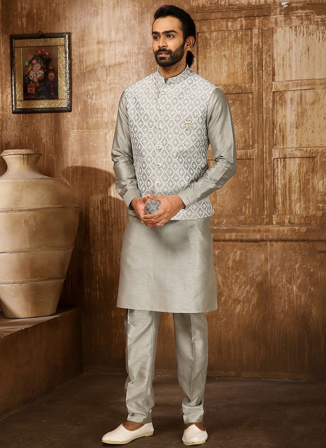 Gray Ethnic Wear Wholesale Kurta Pajama With Jacket Collection 1305