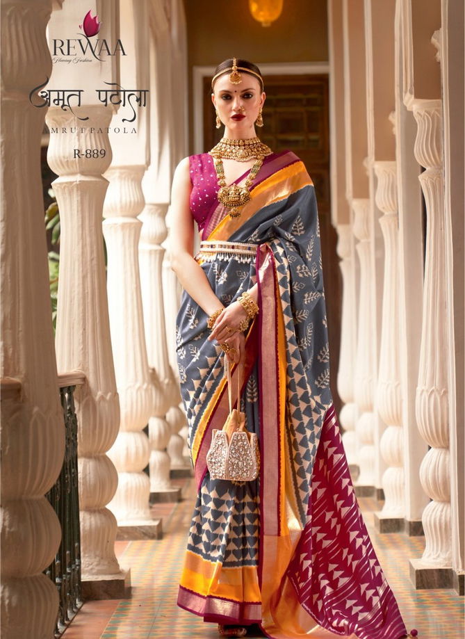 Gray Colour Amrut Patola By Rewaa Silk Saree Catalog 889.jpg