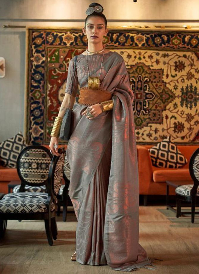 Gray Colour Kanmani Silk Designer Wholesale Wedding Wear Sarees 2002