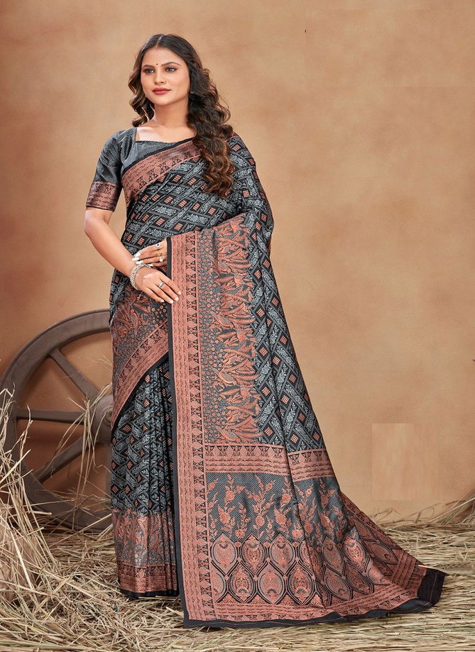 Gray Colour Maanyata By Monjolika Silk Saree Catalog 6305