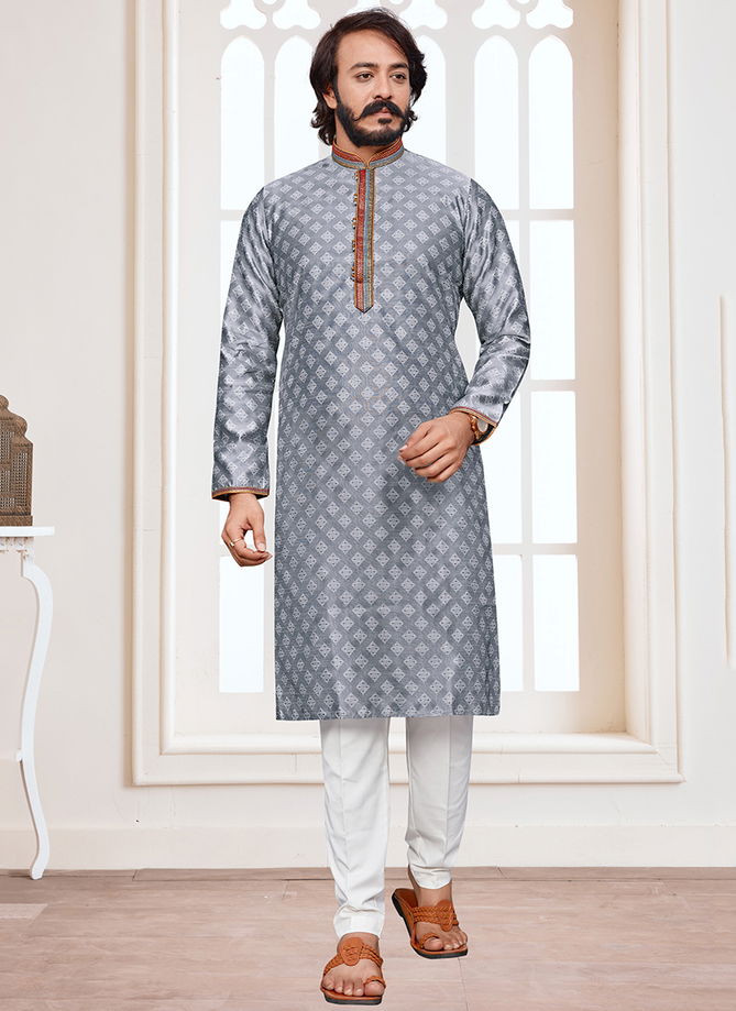 Gray Colour Outluk 117 Wedding Wear Mens Kurta Pajama Catalog 117004