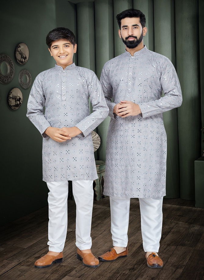 Gray Colour Outluk Combo 1 Father And Son Kurta Pajama Catalog 804