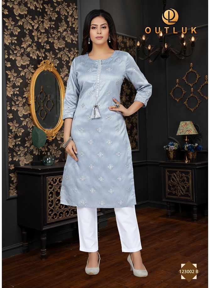 Gray Colour Outluk Vol 123 B Ladies kurti With Bottom Catalog 123002 B