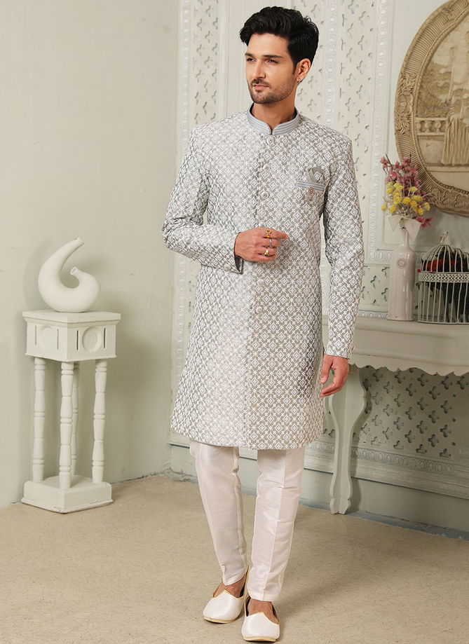 Gray Colour Party Wear Nawabi Wholesale Indo Western Catalog 1211