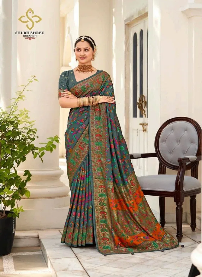 Pashmina By Shubh Shree Velvet Tussar Silk Designer Saree Catalog