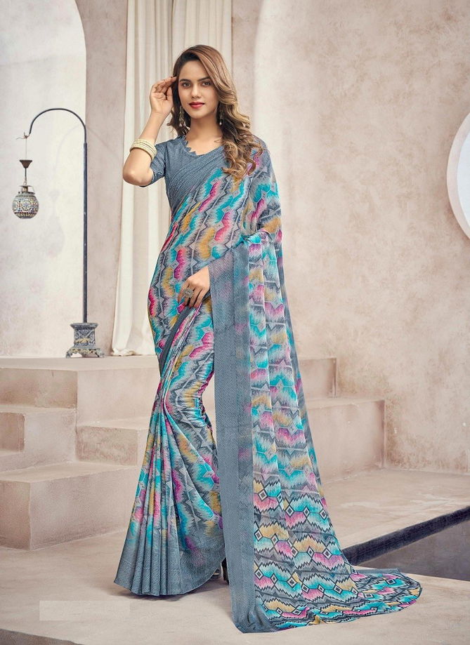 Gray Colour Star Chiffon 88th Edition By Ruchi Chiffon Saree Catalog 20404 A