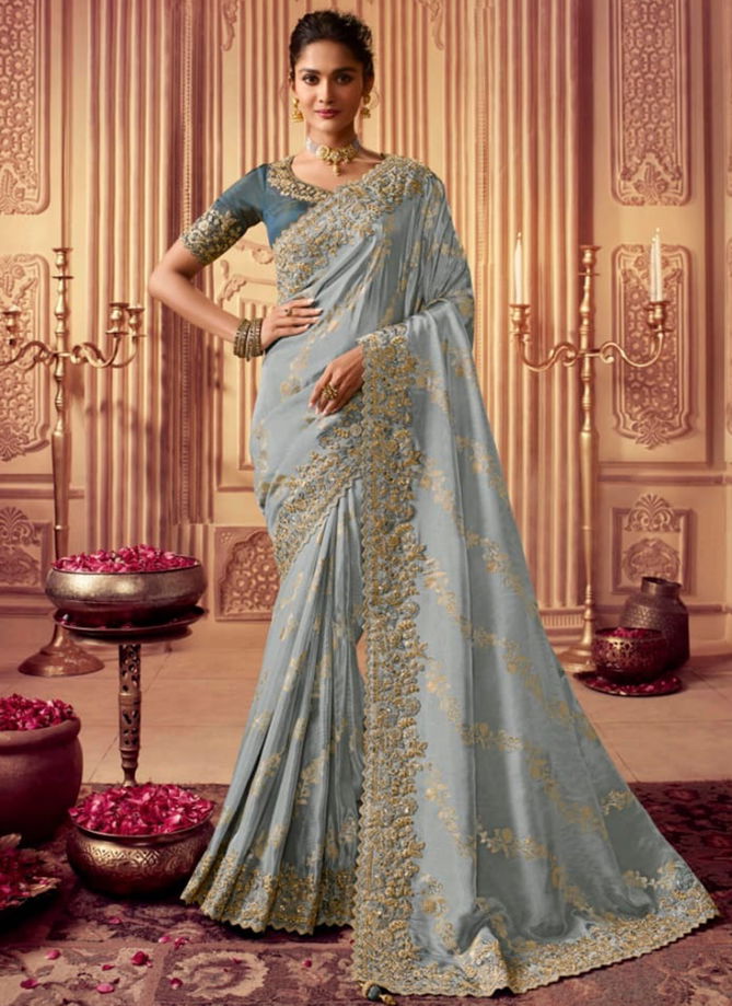 Gray Colour Suvarna By Sulakshmi 8001 To 8009 Wedding Wear Sarees Catalog 8001