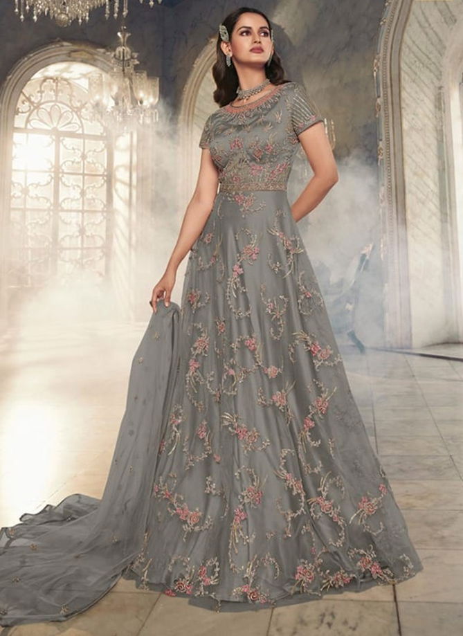 Gray Colour Violet Function Wear Wholesale Gown 5402 C