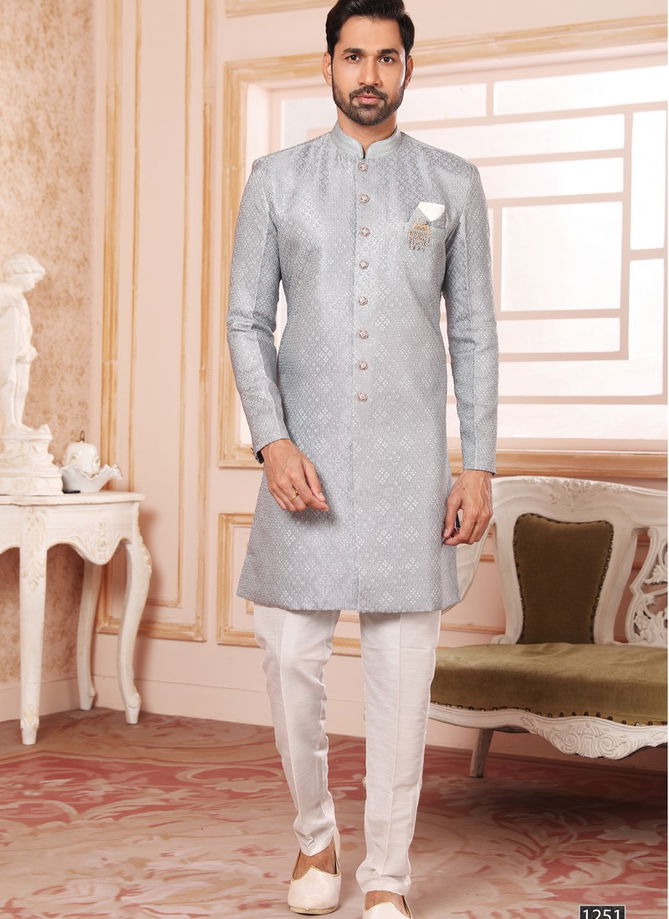 Gray Wedding Wear Mens Wholesale Indo Western Catalog 1251