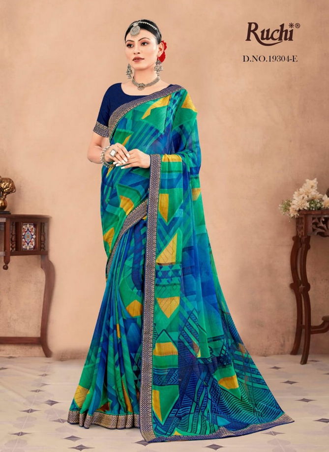 Green And Blue Colour Savera 19304 Hits By Ruchi Printed Saree Catalog 19304 E