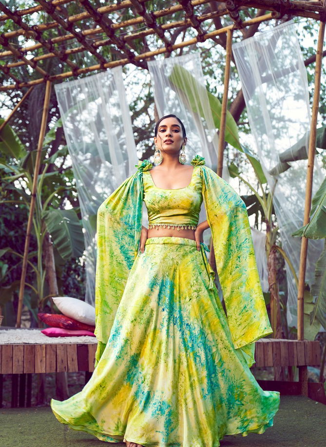 Green And Lemon Colour Girly Vol 27 By Khushboo Indo Western Lehenga Catalog 2313