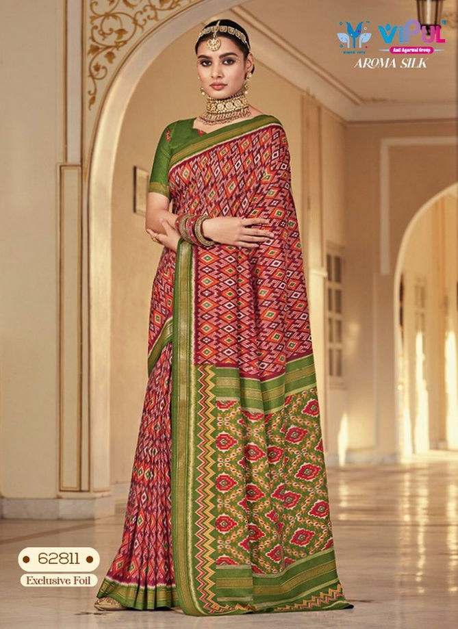 Green And Multi Colour Aroma Silk By Vipul Printed Saree Catalog 62811