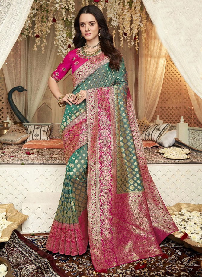 Green And Pink Colour Vrindavan Vol 33 Function Wear Wholesale Silk Sarees 10219