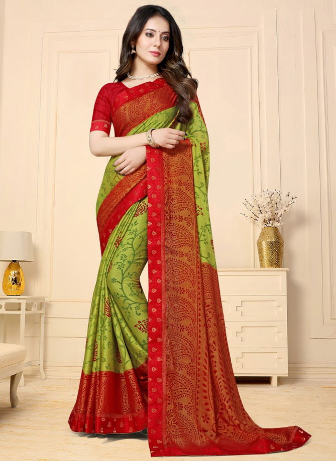 Green And Red Colour Roopvati Brasso Hits Printed Wholesalr Chiffon Sarees 24558