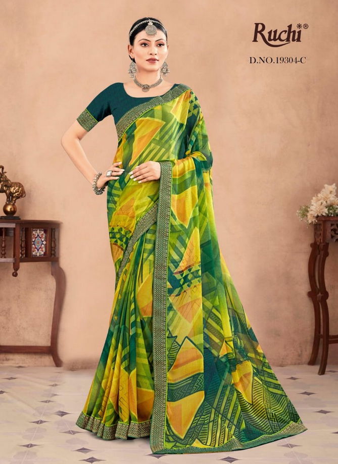 Green And Yellow Colour Savera 19304 Hits By Ruchi Printed Saree Catalog 19304 C