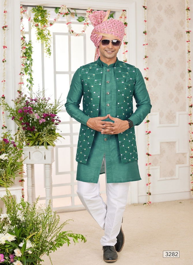 1645 Wedding Wear Art Silk Mens Modi Jacket Kurta Pajama Exporters In India