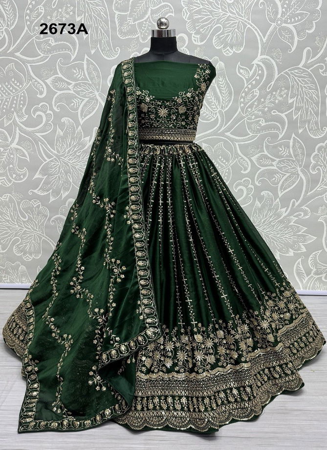 2673 A To 2673 C by Anjani Art Satin Chiffon Function Wear Lehenga Choli Manufacturers