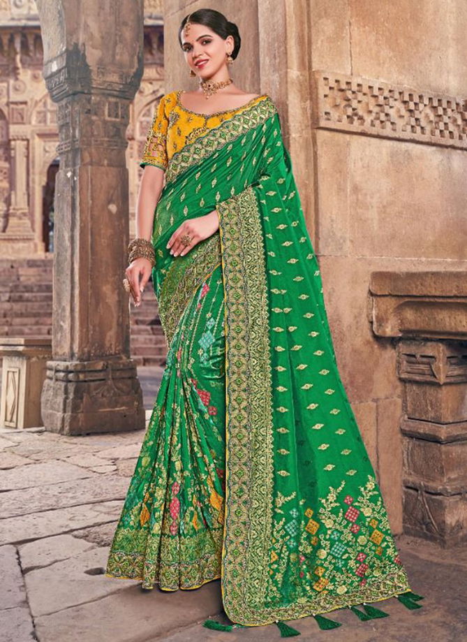 Green Colour Airavat Silk Wholesale Designer Wedding Wear Saree Catalog 2002