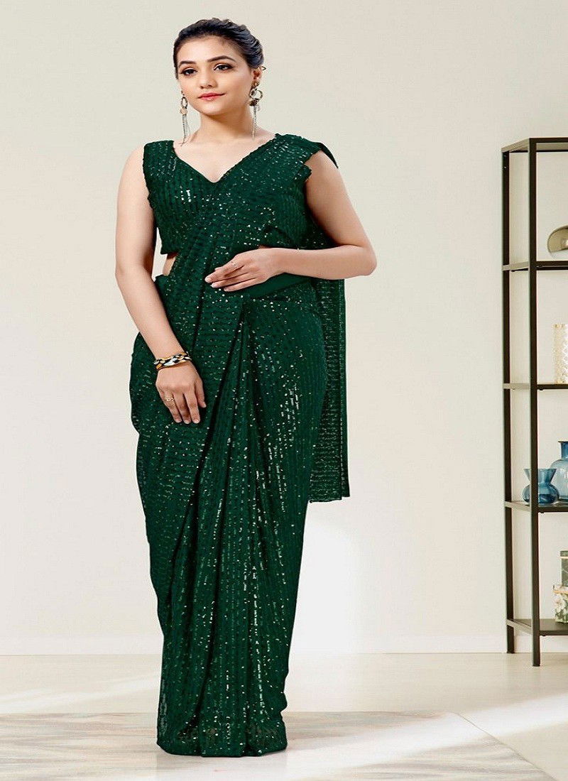 Green Colour BT 271 Georgette Fancy Sequnce Work Party Wear Saree Catalog BT 271 D