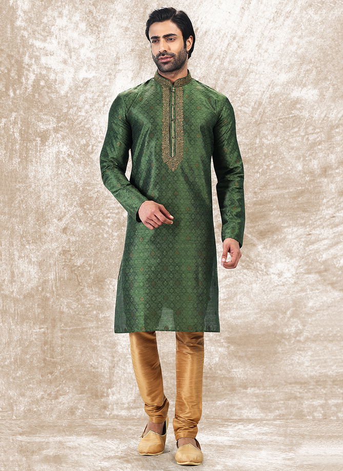 Green Colour Festive Wear Designer Wholesale Kurta Pajama Catalog 2009