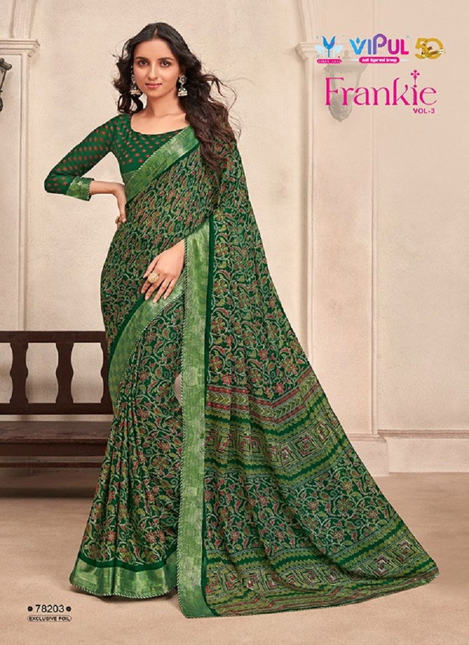 Frankie Vol 3 By Vipul Chiffon Printed Daily Wear Sarees Wholesale Clothing Suppliers in India 