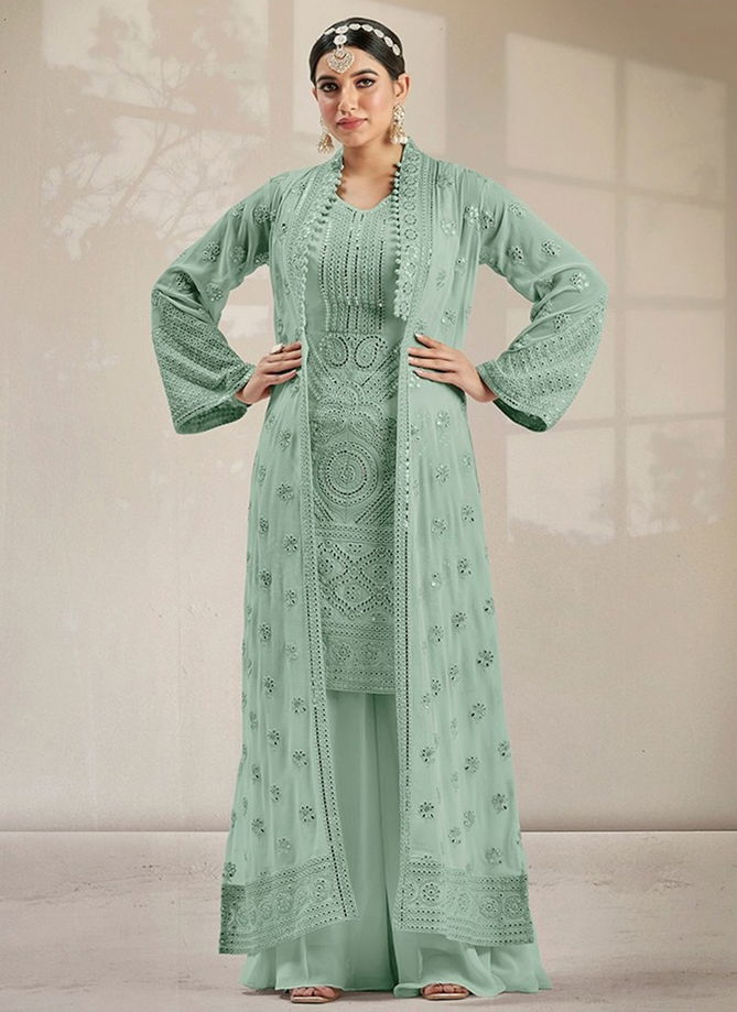 Green Colour Gulzar 2001 Party Wear Wholesale Plazzo Suits Catalog 2001 A