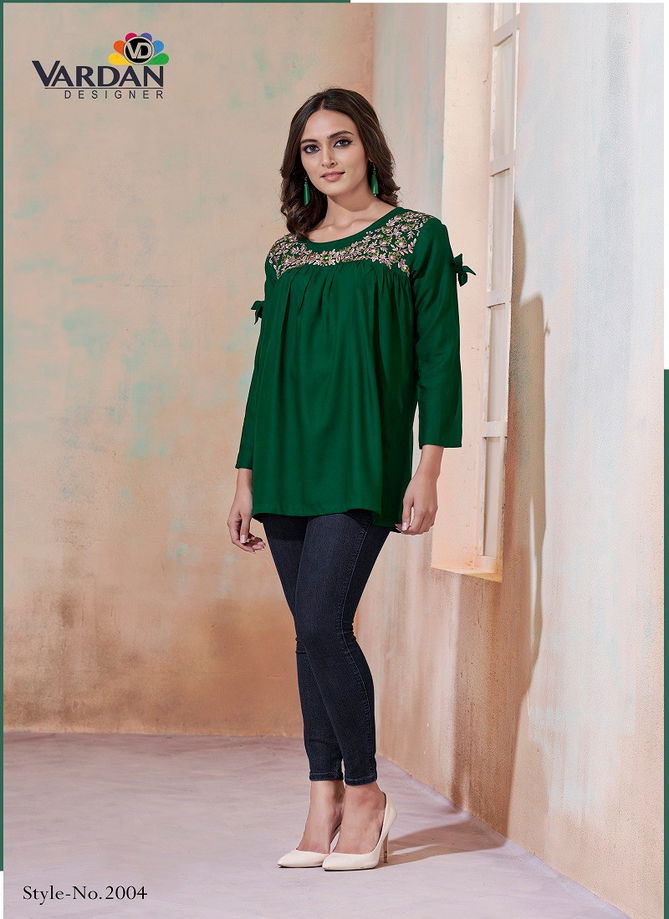 Ira Vol 1 By Vardan Rayon With Embroidery Work Ladies Top Western Catalog