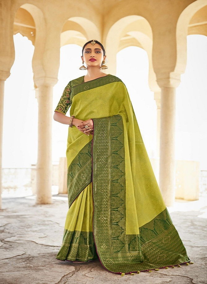 Green Colour Kanjivaram By Kimora 92 To 100 Silk Sarees Catalog 95