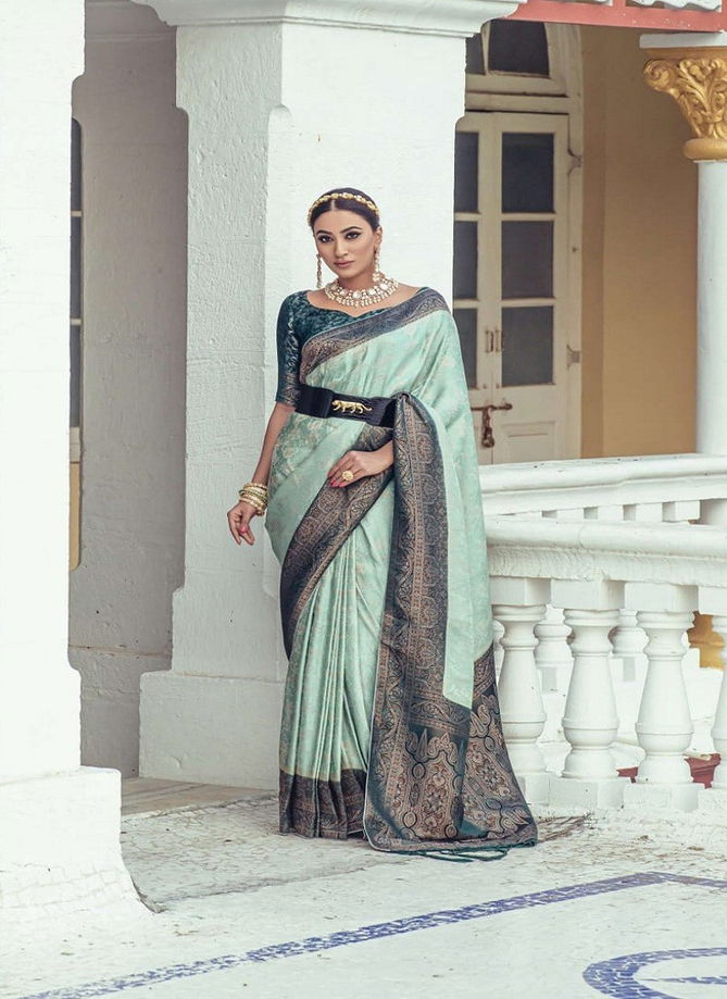 Green Colour Kasha By Kira Satin Designer Saree Catalog 3002