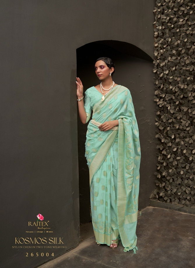 Kosmos Silk By Rajtex Chinon Two Tone Weaving Designer Saree Catalog