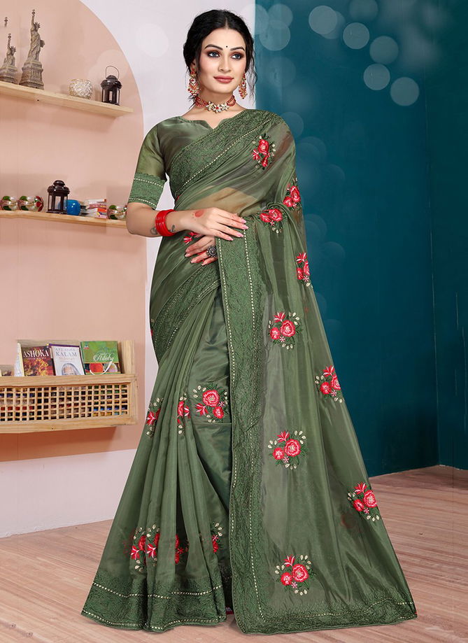 Green Colour Love Affair Function Wear Wholesale Printed Sarees 6797