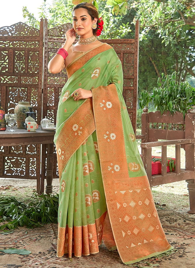 Green Colour Mahotsav By Sangam Printed Sarees Catalog 1003