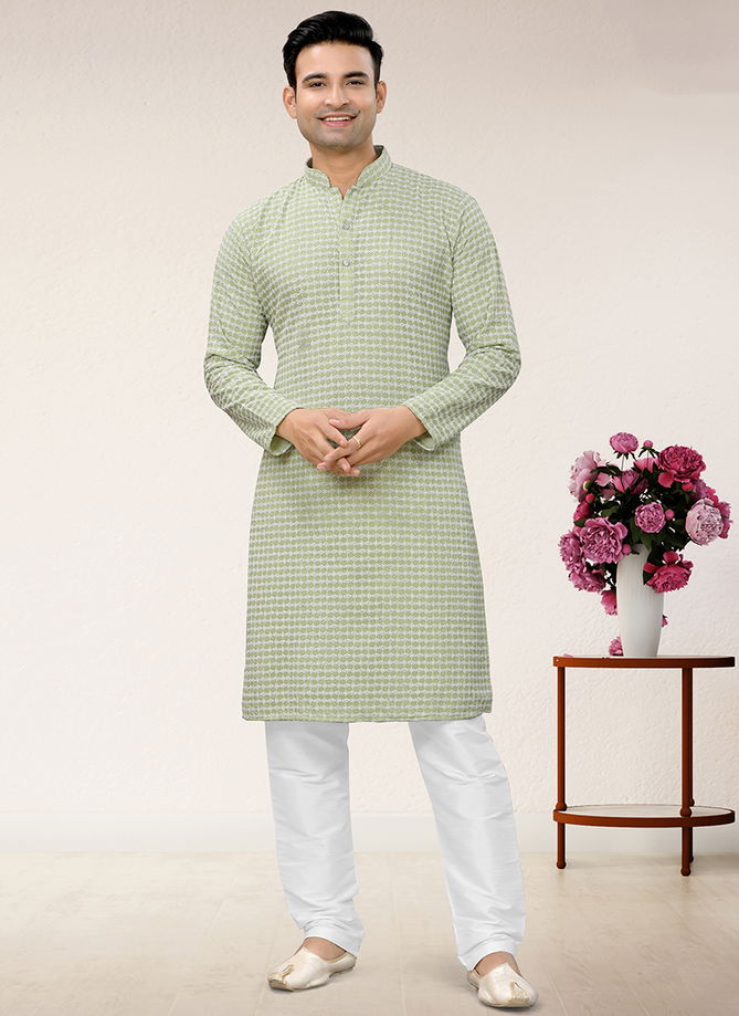 Green Colour Outluk 114 Occasion Wear Mens Kurta Pajama Catalog 114004