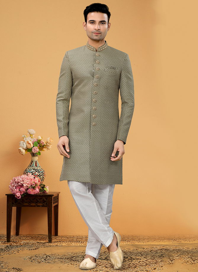 Green Colour Outluk Vol 111 Wholesale Mens Indo western Catalog 111009