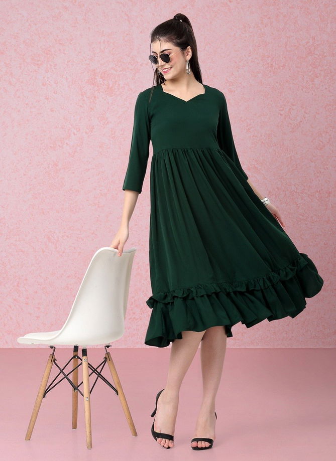 Raisin American Crepe Party Wear Western Midi Dress Catalog