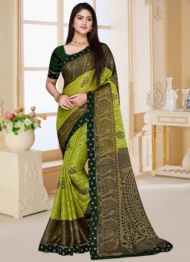 Green Colour Roopvati Brasso Hits Printed Wholesalr Chiffon Sarees 27224