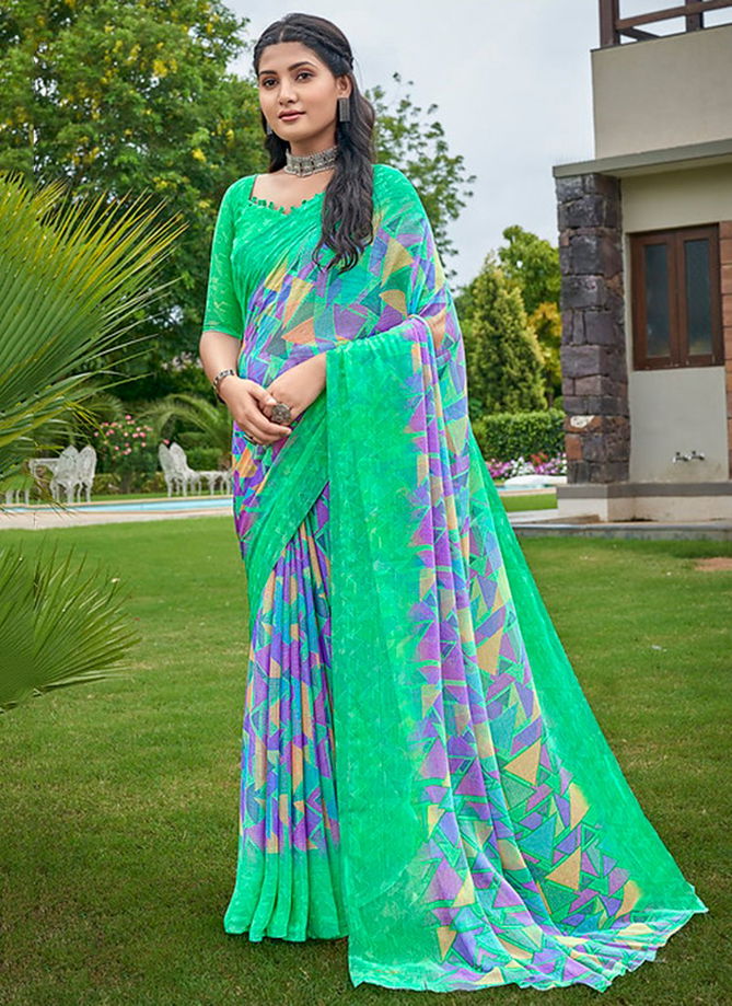 Green Colour Star Chiffon 83 Edition Wholesale Chiffon Sarees Catalog 18004 B