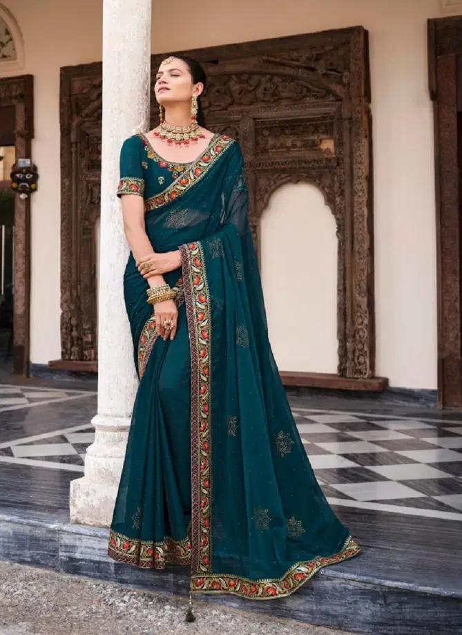 Mahima By Mahaveera Designer Heavy Border Chiffon Saree Catalog