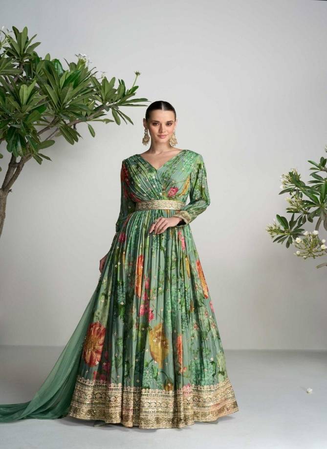 Scarlet By Gulkayra Real Chinon Wedding Printed Bulk Gown With Dupatta Orders In India