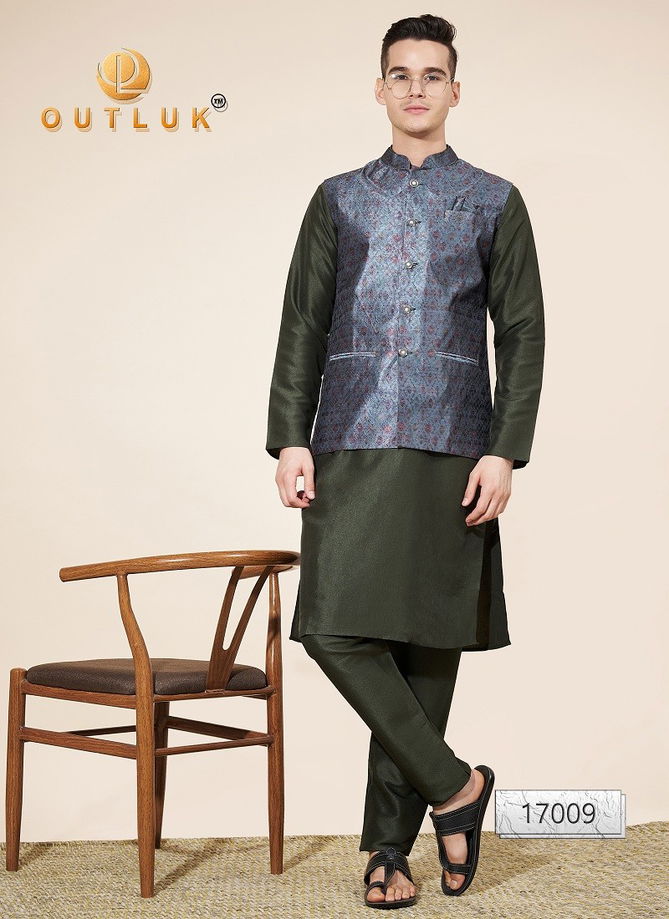 Outluk Wedding Collection Vol 17 Jaquard Mens Modi Jacket Kurta Pajama Exporters In India