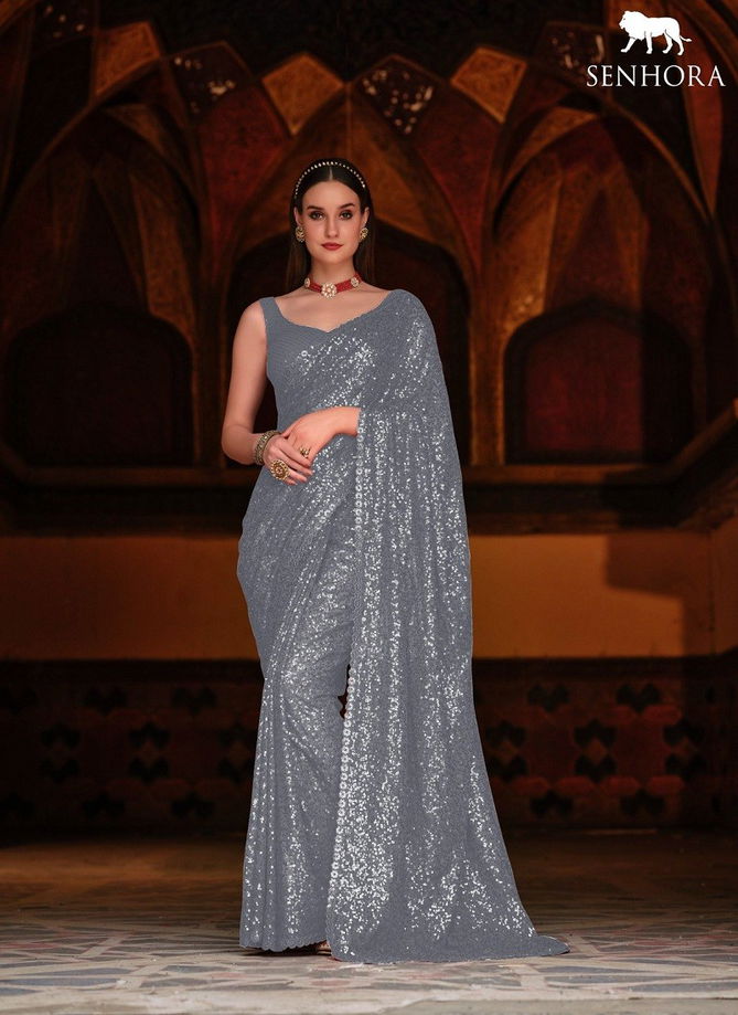 Grey Colour Emerald Vol 34 By Senhora Party Wear Saree Catalog 2045 F